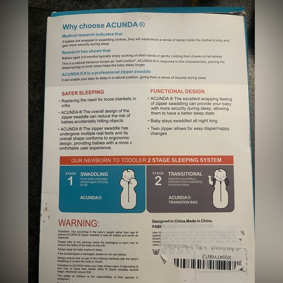 New! Acunda Grey Newborn Baby Swaddler - Picture 6 of 7